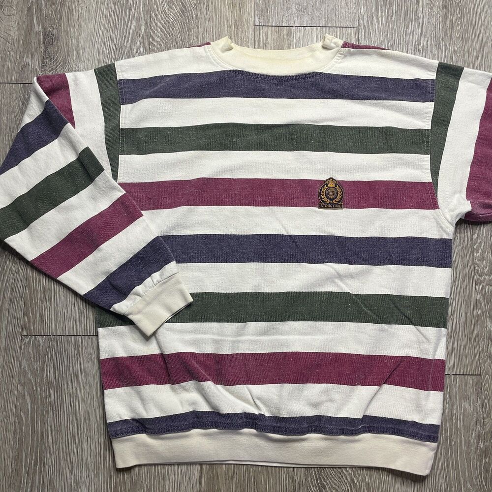 Vintage 90s Structure Sweatshirt Mens Large Crewneck Pullover USA Striped